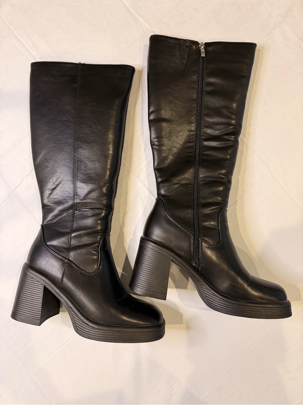 Y2K Romy Black Knee High Platform Block Heel Boots Size 8.5
